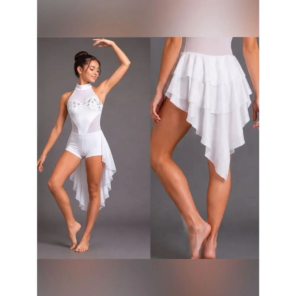 Kelle White Competition Dance Costume contemporary lyrical Rhinestone Solo MC